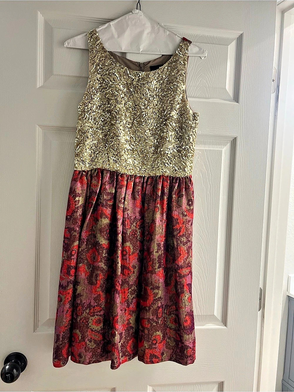 Anthropologie Wren Sequin Paisley Mini Dress in Gold & Red Size Small Like New
